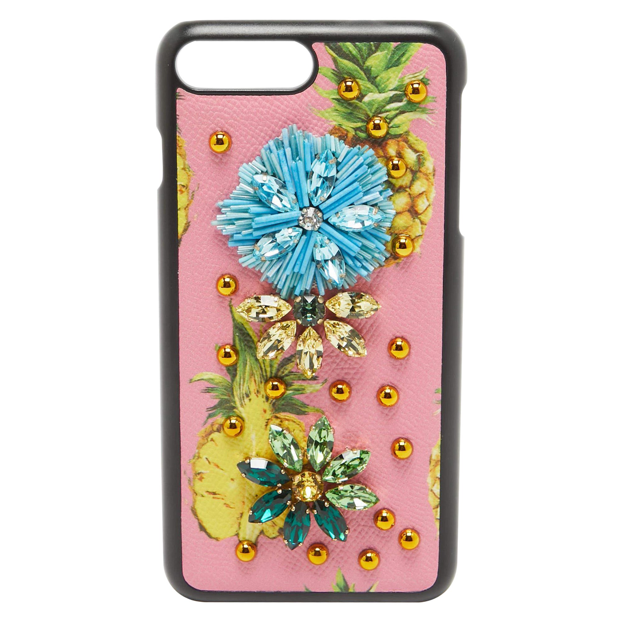 Dolce Gabbana iPhone 7 Plus Etui aus Leder mit Obstdruck und Kristallverzierung im Angebot