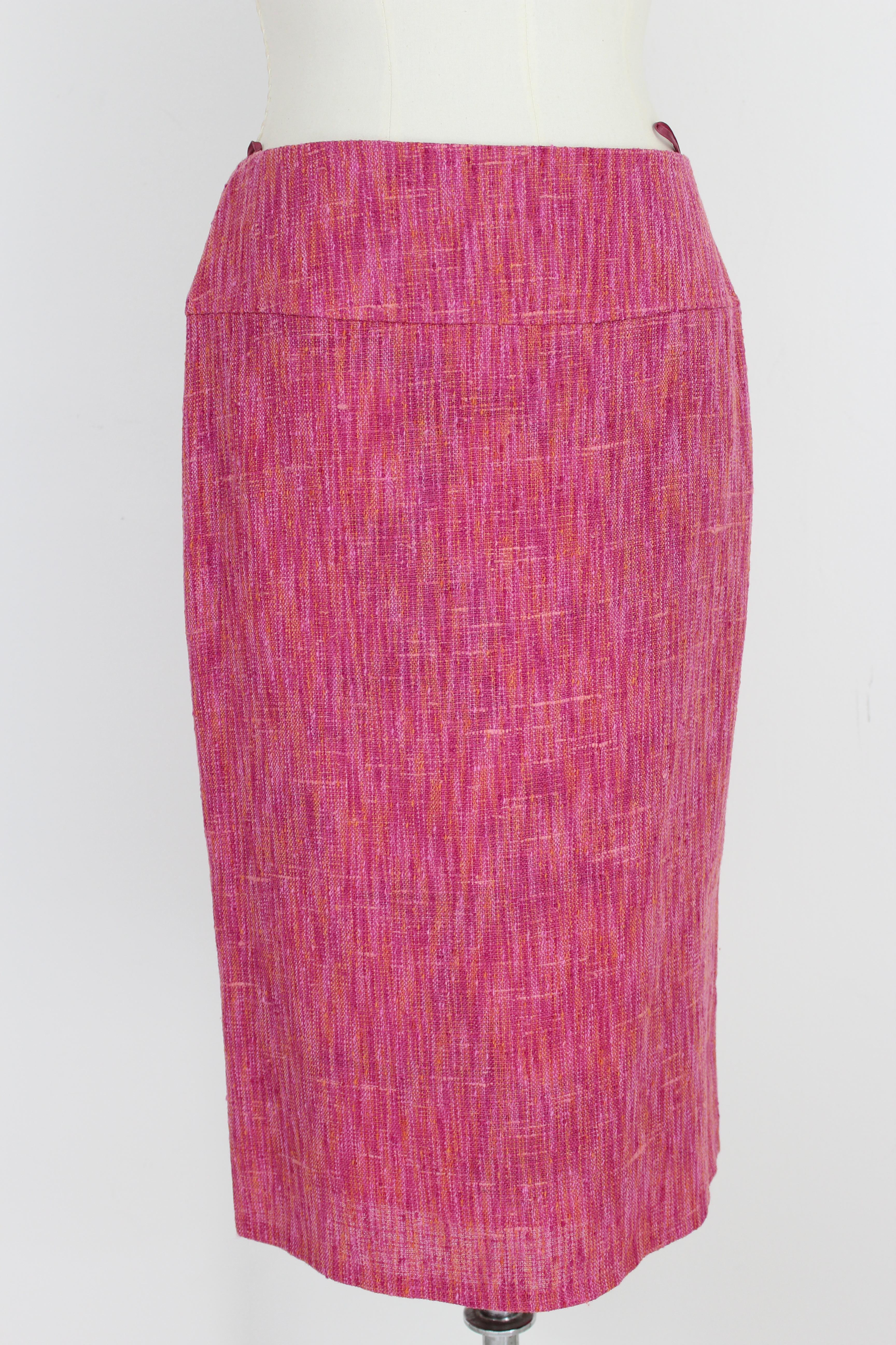 Dolce Gabbana Fuchsia and Orange Wool Silk Skirt Suit Dress Coat 1990s Floral In Excellent Condition In Brindisi, Bt