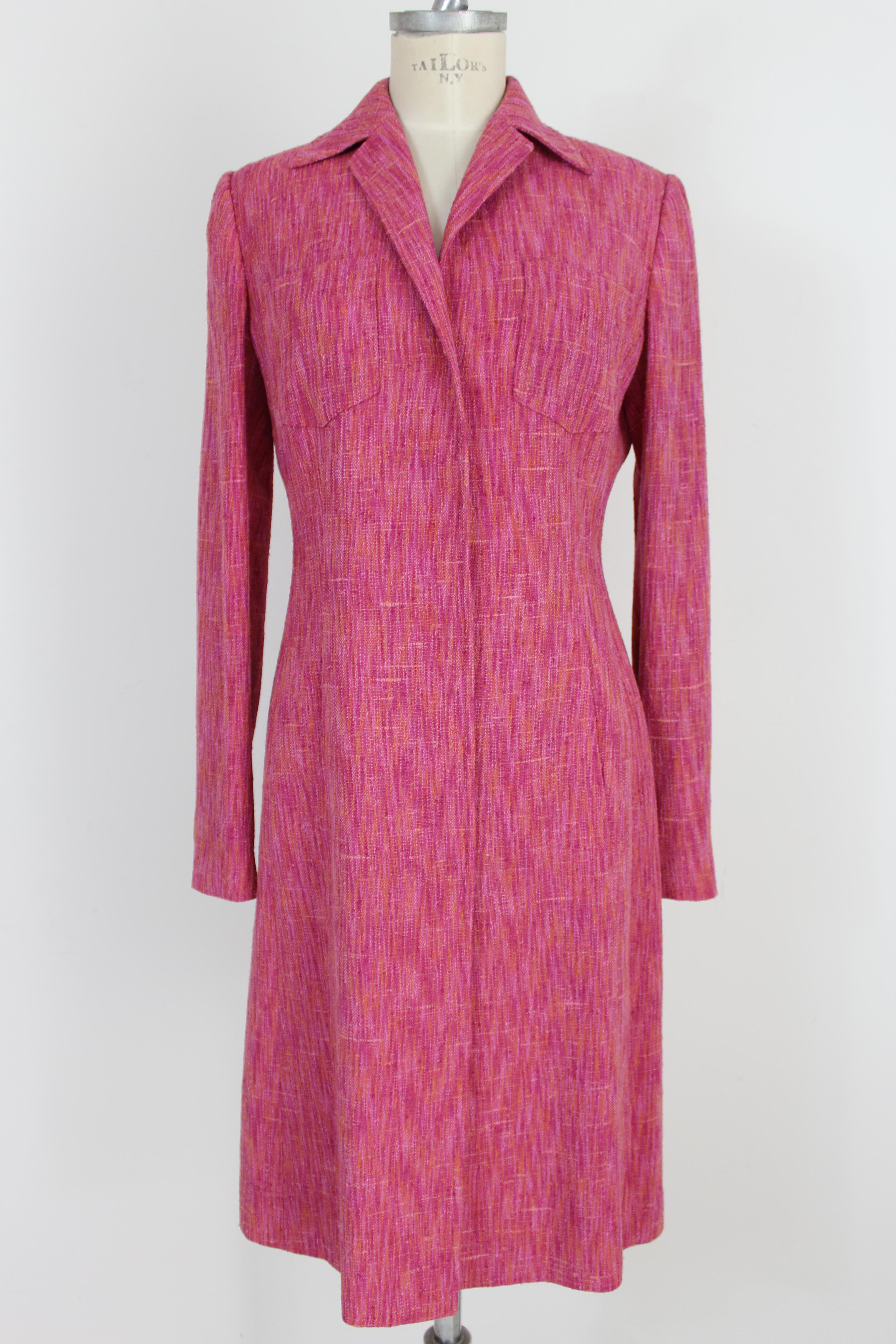 Dolce Gabbana Fuchsia and Orange Wool Silk Skirt Suit Dress Coat 1990s Floral 1