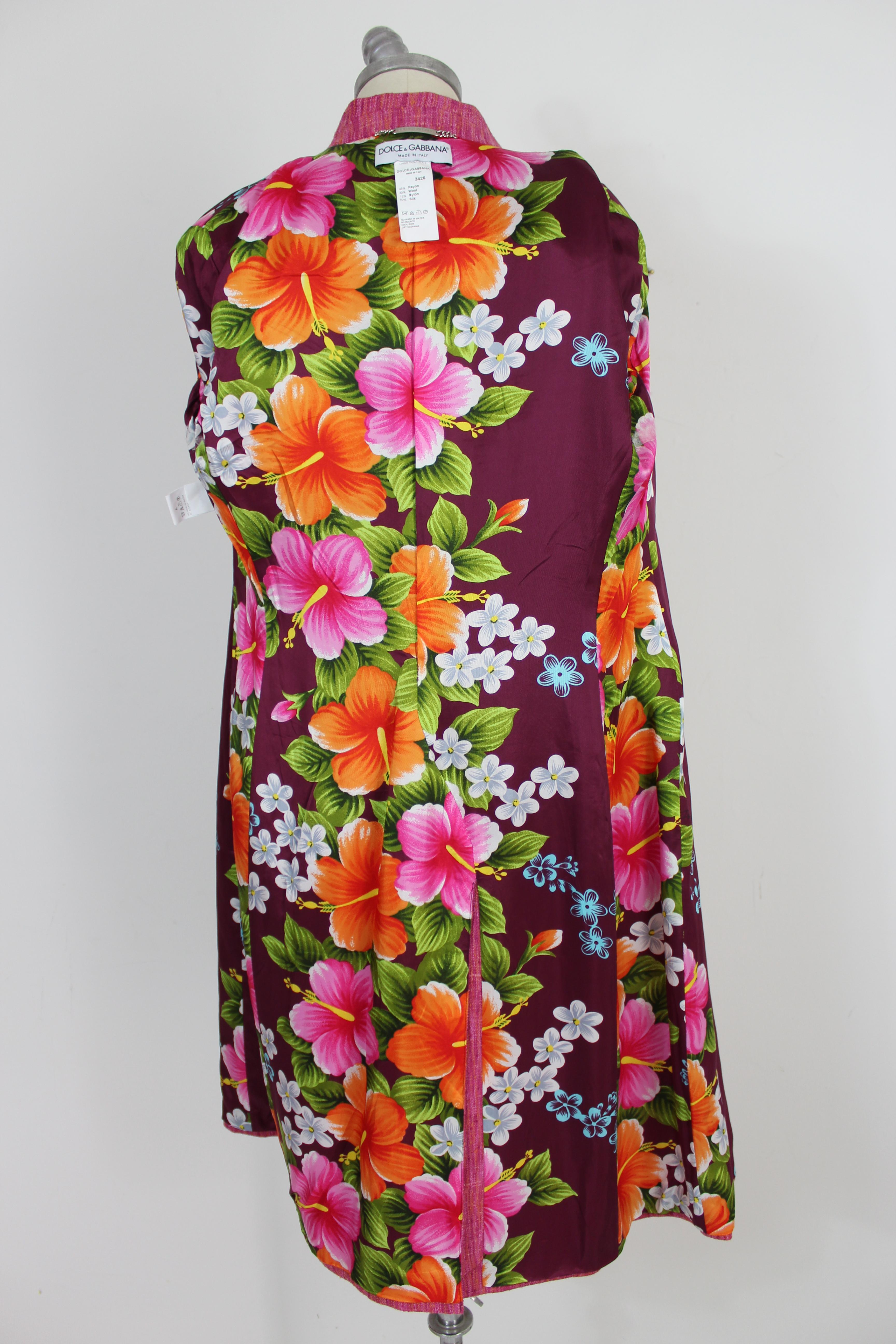 Dolce Gabbana Fuchsia and Orange Wool Silk Skirt Suit Dress Coat 1990s Floral 2