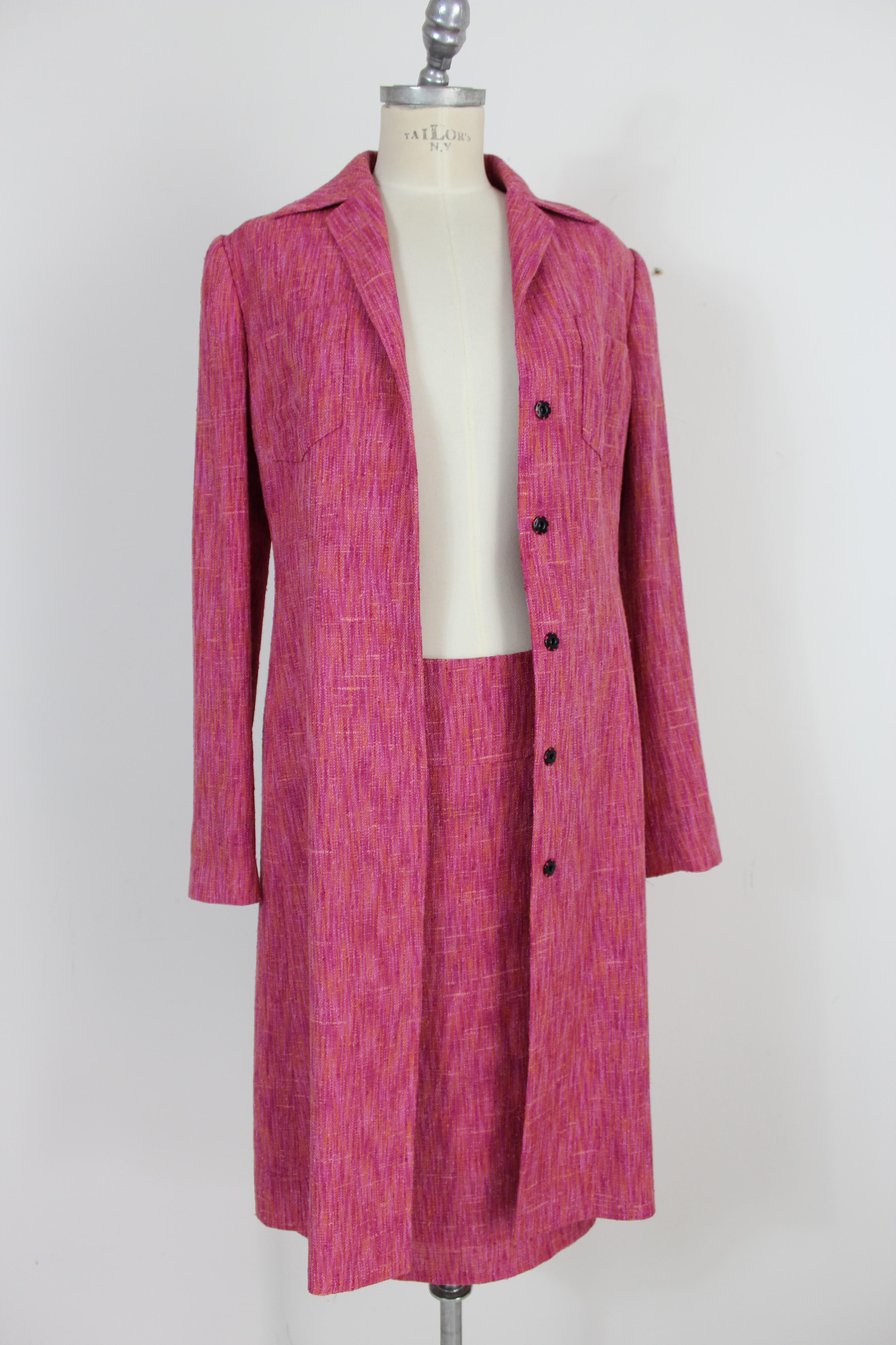 Dolce Gabbana Fuchsia and Orange Wool Silk Skirt Suit Dress Coat 1990s Floral 3