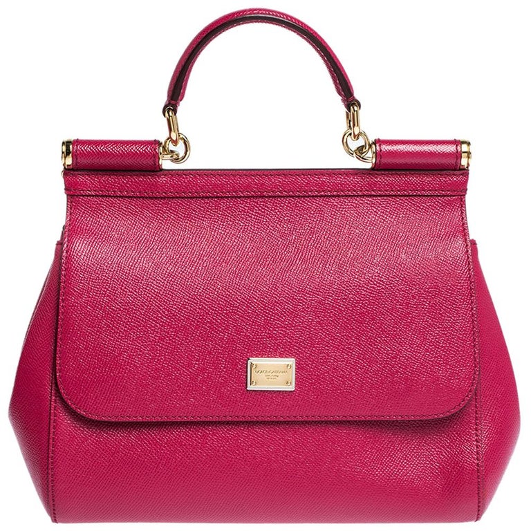 Dolce and Gabbana Burgundy Leather Small Miss Sicily Top Handle Bag at  1stDibs
