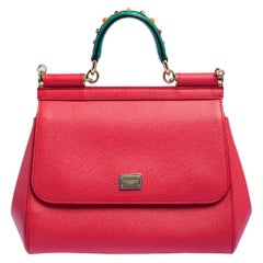 Dolce & Gabbana Fuchsia Leather Medium Miss Sicily Top Handle Bag
