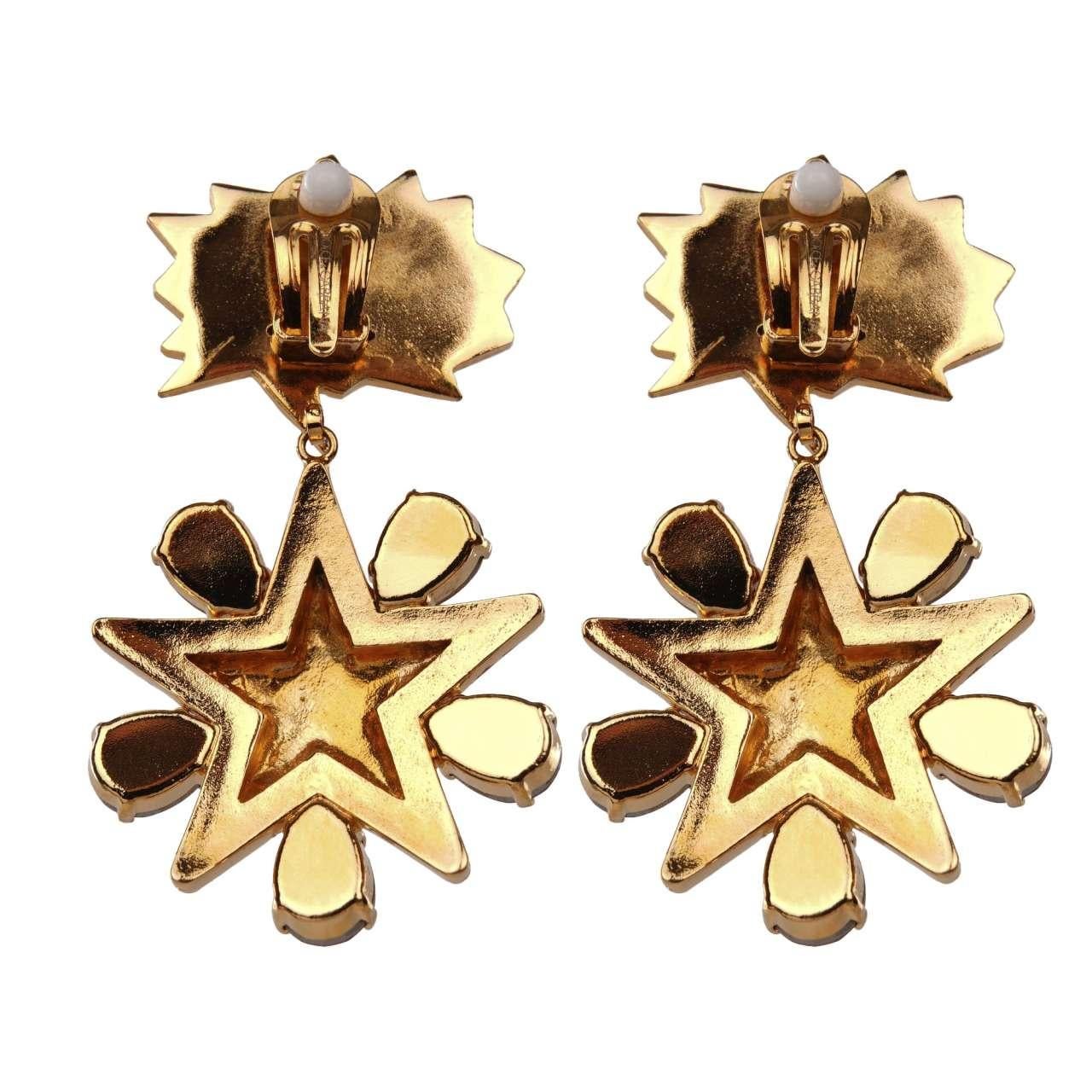 - Fumetti Cartoons STAR Clip Earrings adorned with crystals in red, gold and blue by DOLCE & GABBANA - RUNWAY - Dolce & Gabbana Fashion Show - New with Box - Made in Italy - Gold-plated brass - Clip fastening - Nickel free - Model: