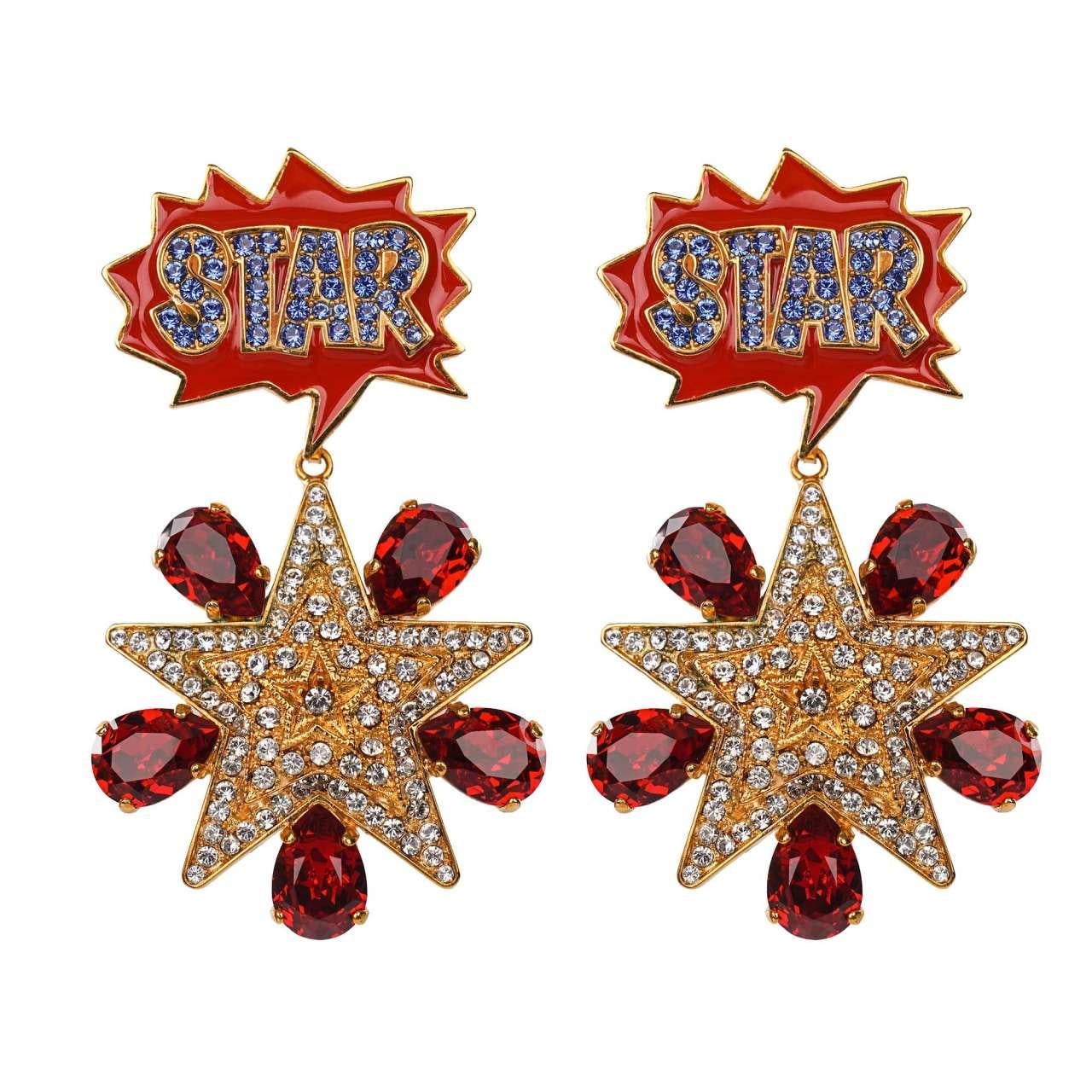 Women's Dolce & Gabbana - Fumetti Cartoons Crystal Star Clip Earrings Gold Red Blue For Sale