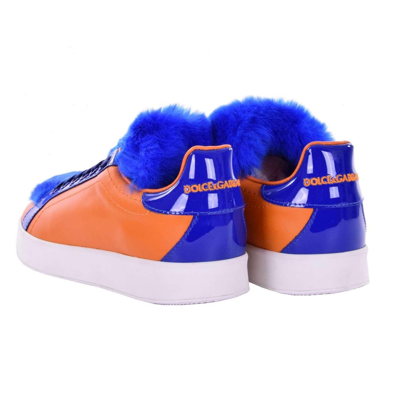 Dolce & Gabbana - Fur and Leather Sneaker PORTOFINO Orange Blue EUR 37 In Excellent Condition For Sale In Erkrath, DE
