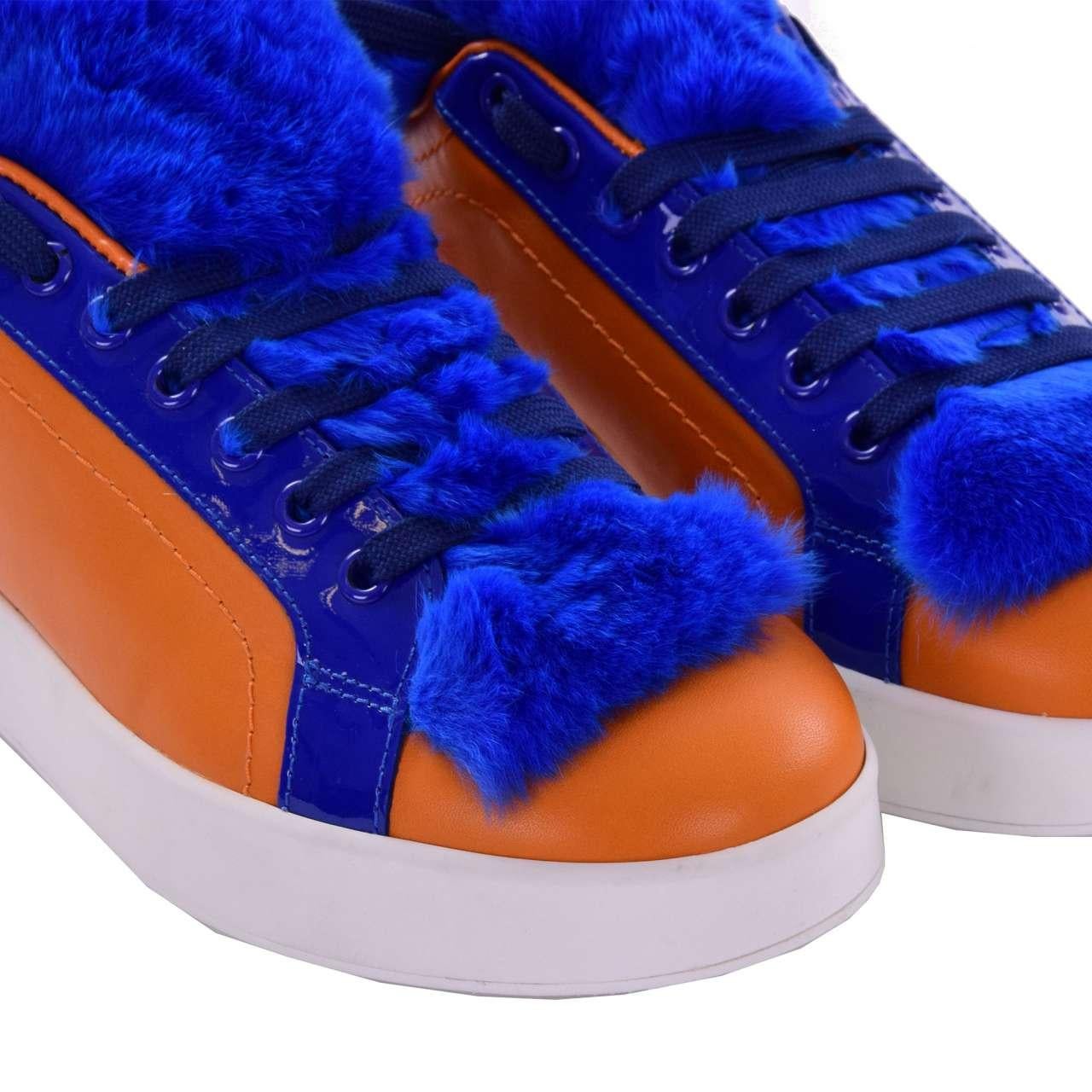 Women's Dolce & Gabbana - Fur and Leather Sneaker PORTOFINO Orange Blue EUR 37 For Sale