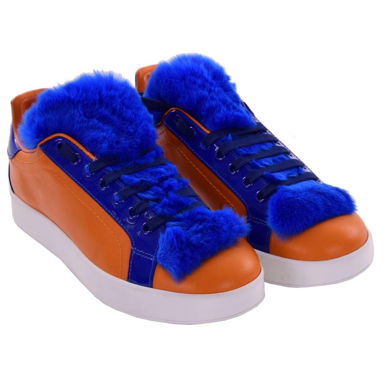 Dolce & Gabbana - Fur and Leather Sneaker PORTOFINO Orange Blue EUR 37 For Sale 1
