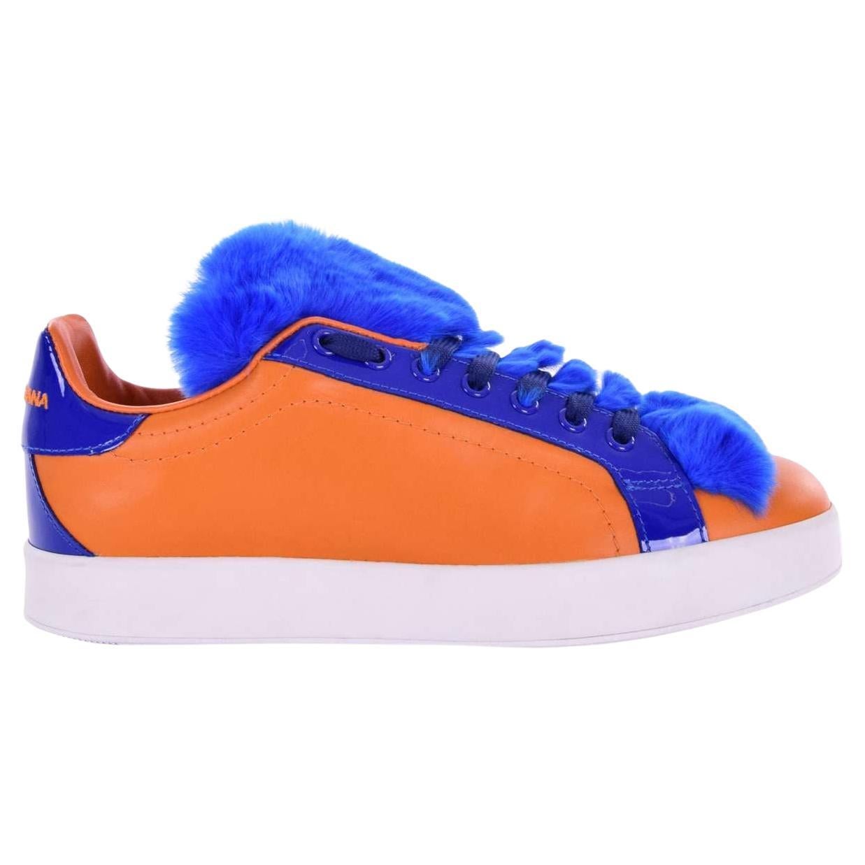 Dolce & Gabbana - Fur and Leather Sneaker PORTOFINO Orange Blue EUR 37 For Sale