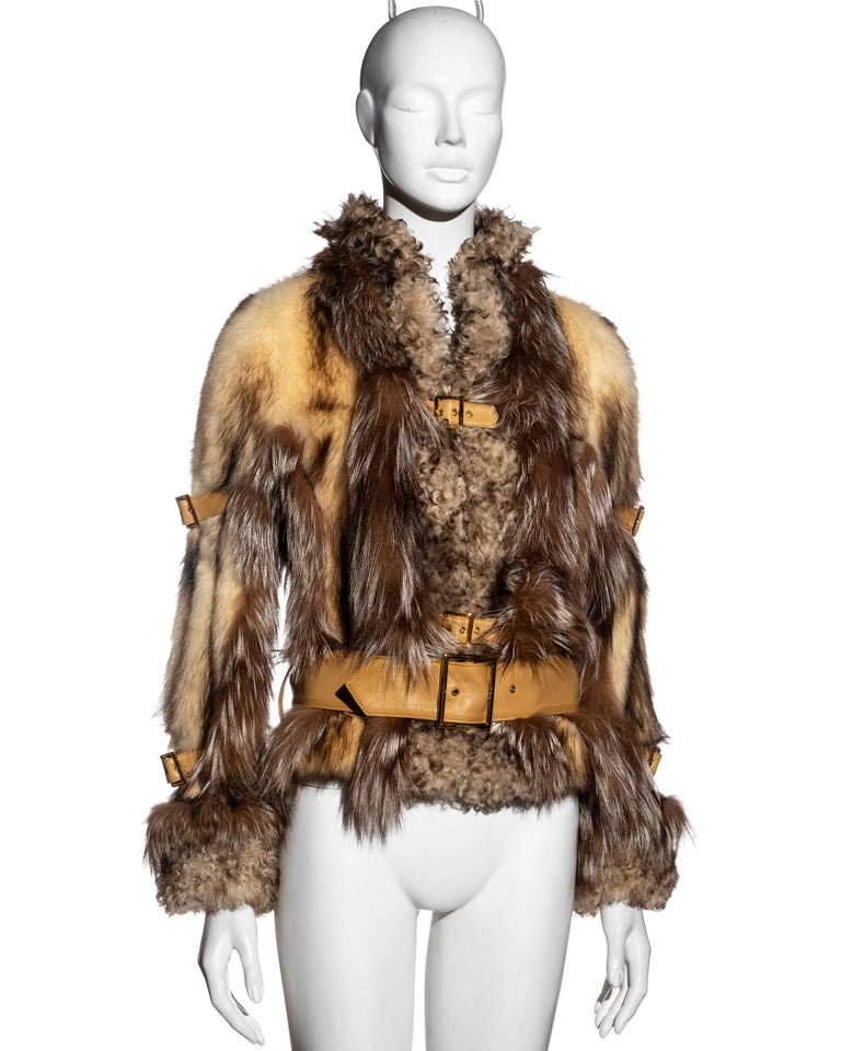Dolce & Gabbana fur and shearling jacket with multiple leather belts, fw 2001 For Sale 1