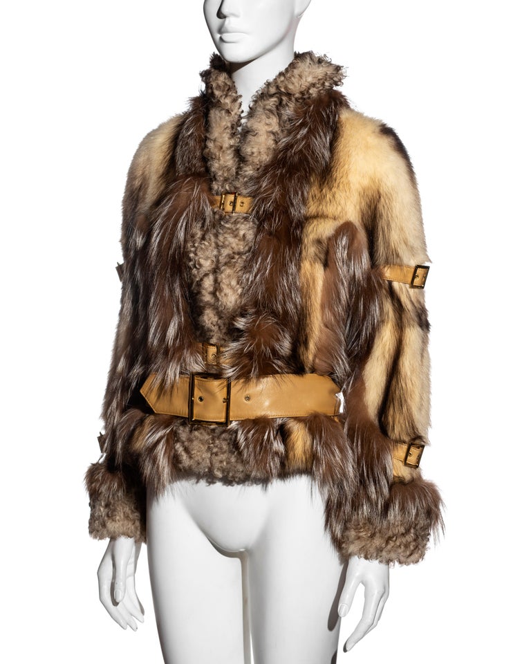Dolce & Gabbana fur and shearling jacket with multiple leather belts, fw 2001 For Sale 4