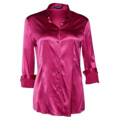  Dolce & Gabbana Fuschia Pink Satin Button Front Shirt M