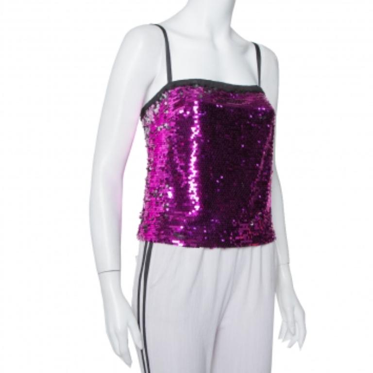 Dolce & Gabbana Fuschia Pink Sequin Paillette Embellished Camisole Top S For Sale 1