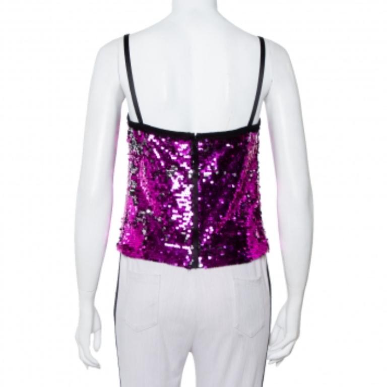 Dolce & Gabbana Fuschia Pink Sequin Paillette Embellished Camisole Top S For Sale 2