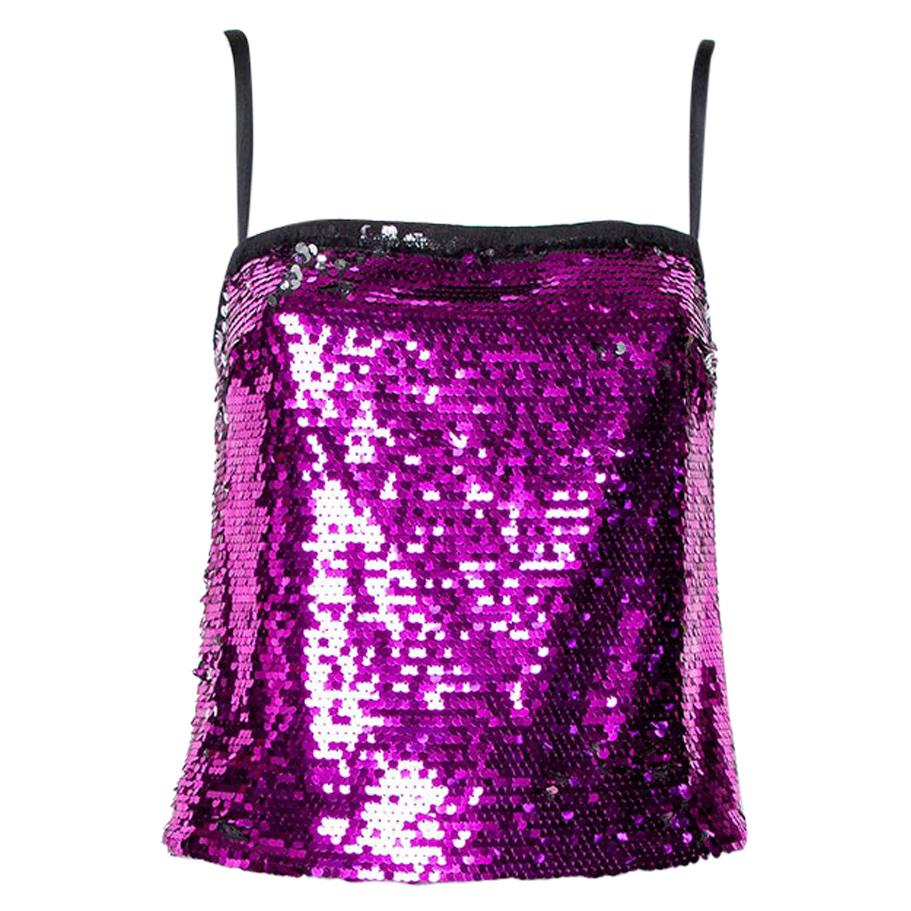 Dolce & Gabbana Fuschia Pink Sequin Paillette Embellished Camisole Top S For Sale