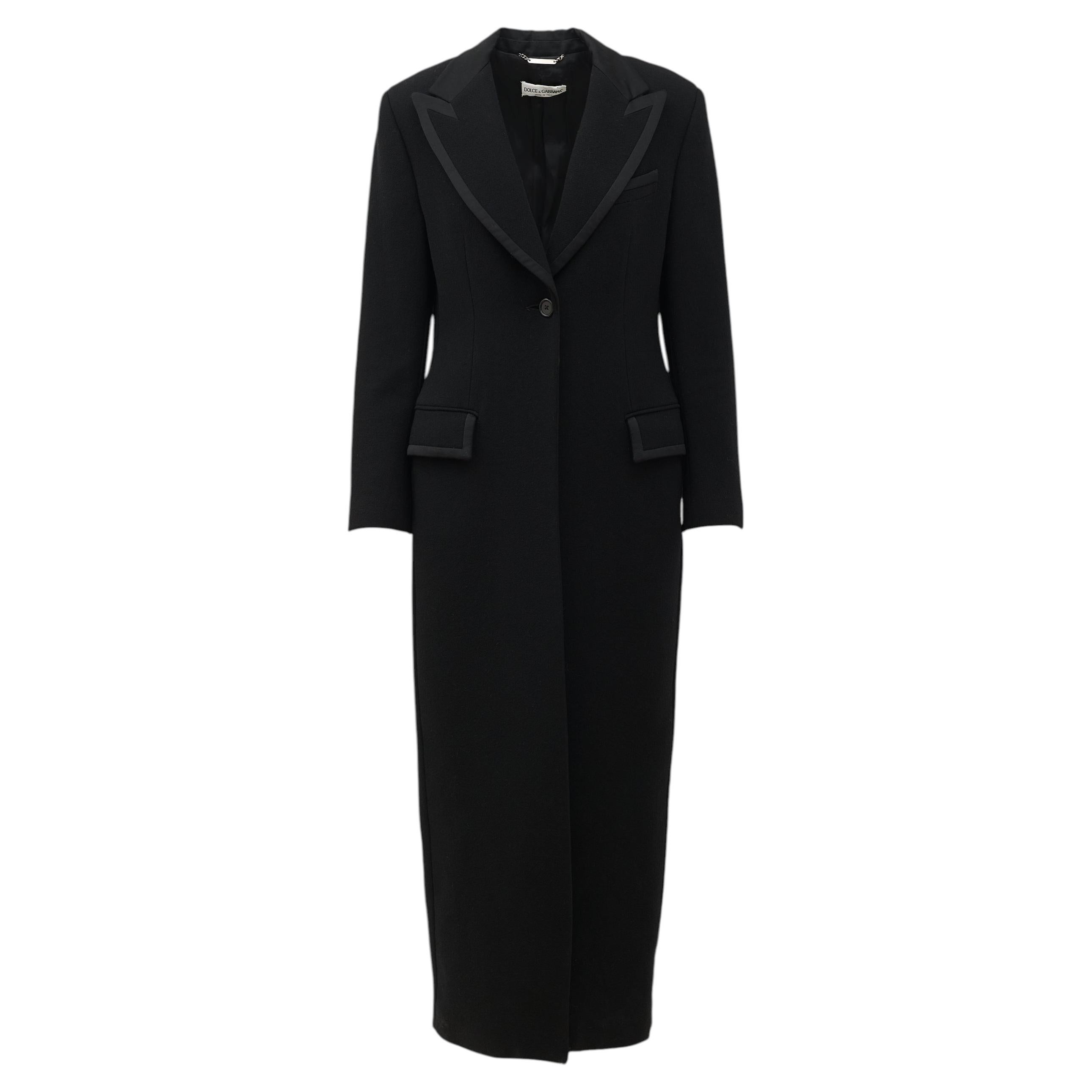 Dolce & Gabbana FW 1995 Runway Black Wool Button Long Coat IT 46 For Sale