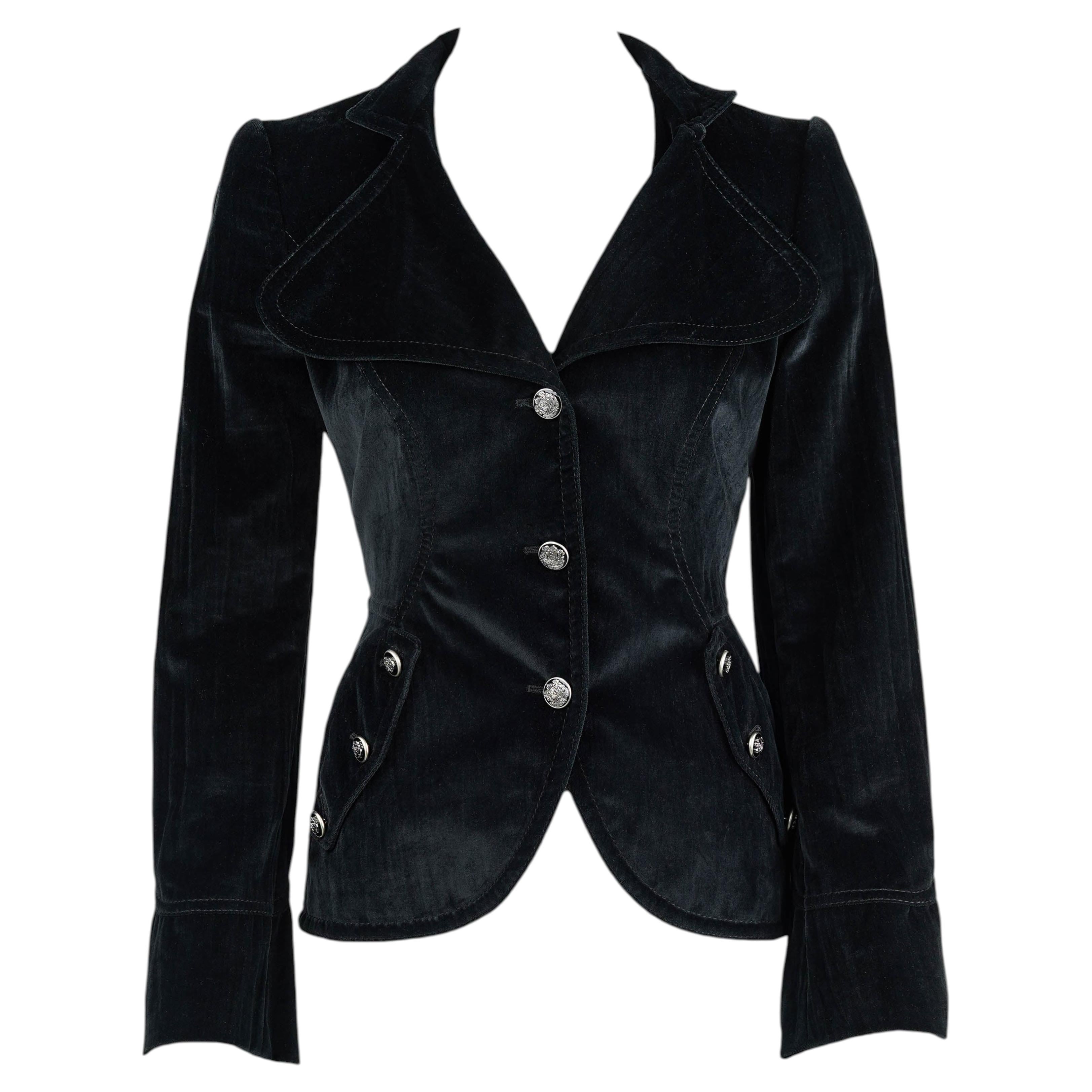 Dolce & Gabbana FW 2006 Passformjacke aus Samt mit Wappenknöpfen IT40