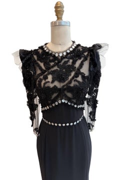 Dolce & Gabbana FW 2010 Runway Black Evening Gown w/ Crystal Trim IT 38