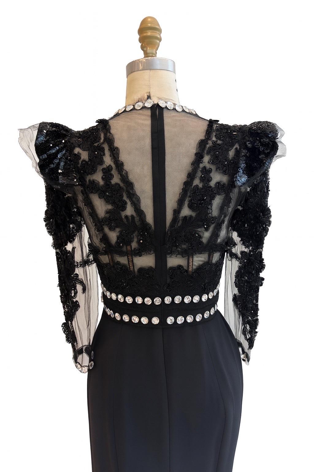 De las mujeres Dolce & Gabbana FW 2010 Pasarela Vestido de noche negro con adornos de cristal IT 38 en venta