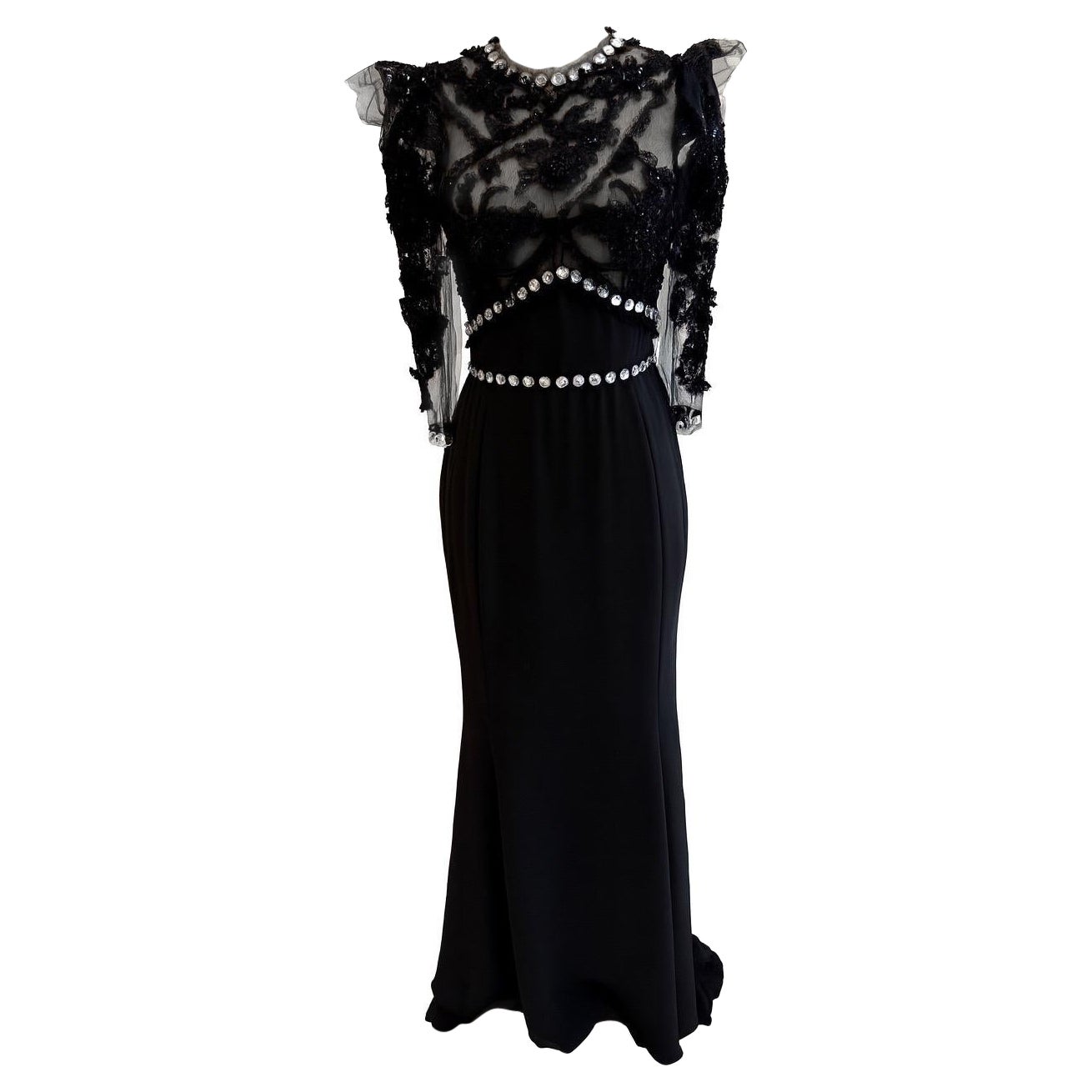 Dolce & Gabbana FW 2010 Pasarela Vestido de noche negro con adornos de cristal IT 38 en venta