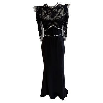 Dolce & Gabbana FW 2010 Runway Black Evening Gown w/ Crystal Trim IT 38