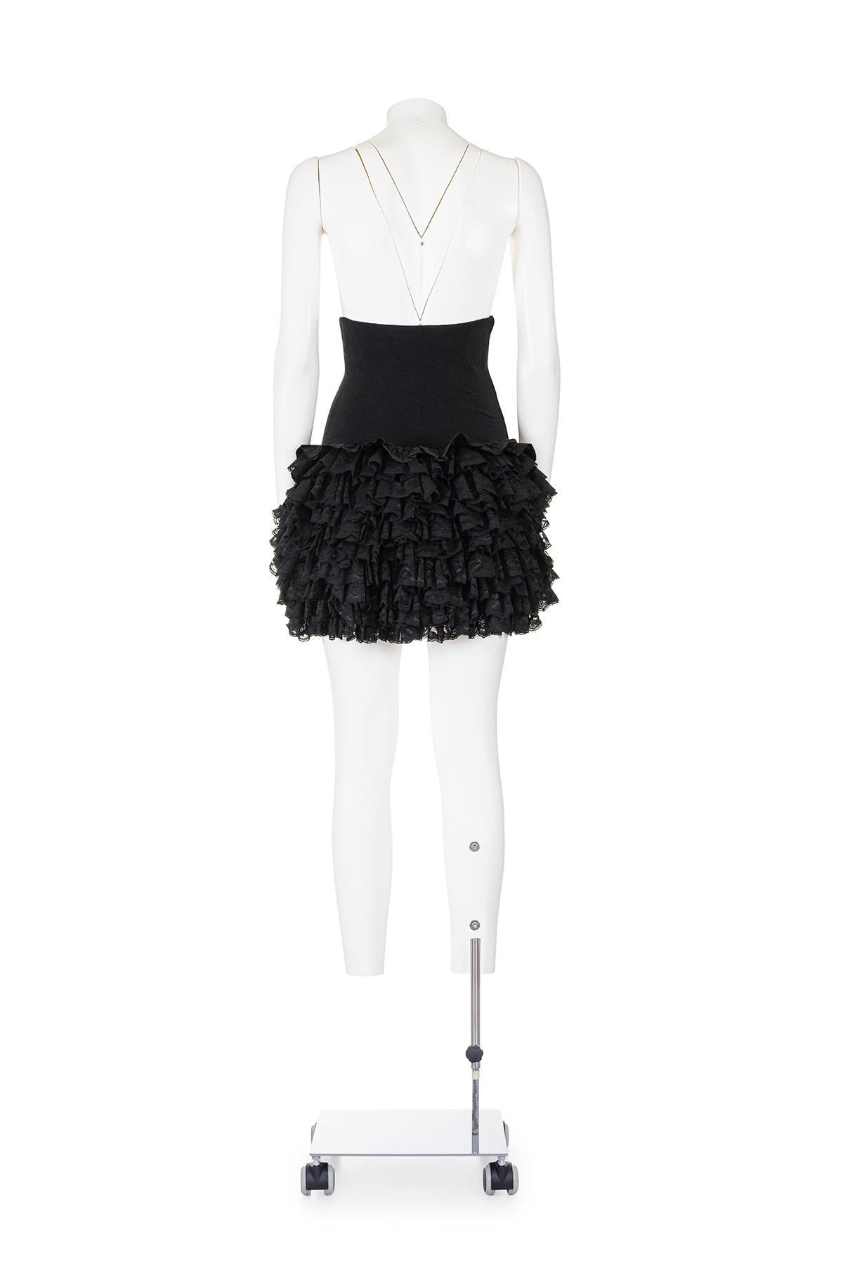 Black DOLCE & GABBANA FW 91 Iconic and Rare Lace Multi Ruffled Miniskirt For Sale