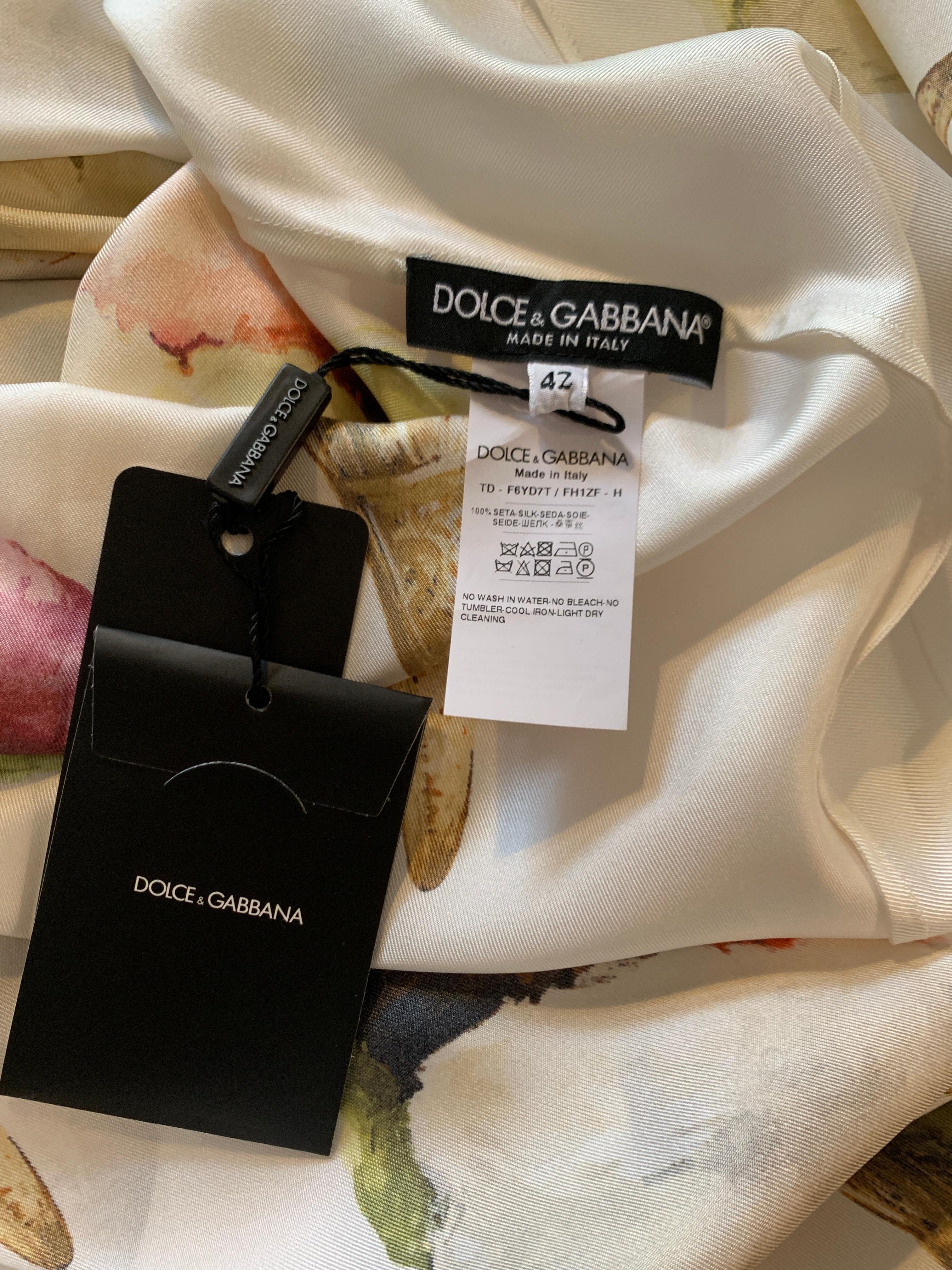 Dolce & Gabbana Gelato Ice Cream Print White Silk Maxi Kaftan Dress Long Sleeve In New Condition In San Francisco, CA