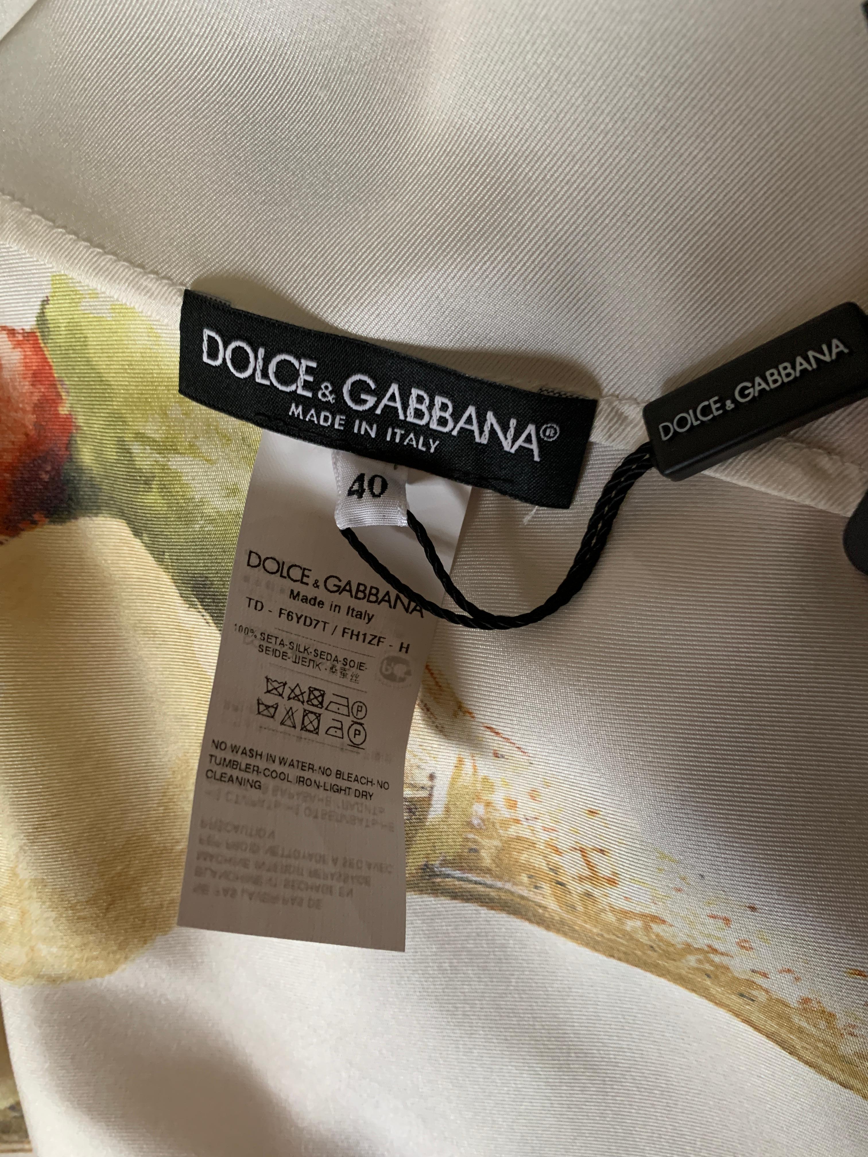 Women's Dolce & Gabbana Gelato Ice Cream Print White Silk Maxi Kaftan Dress Long Sleeve