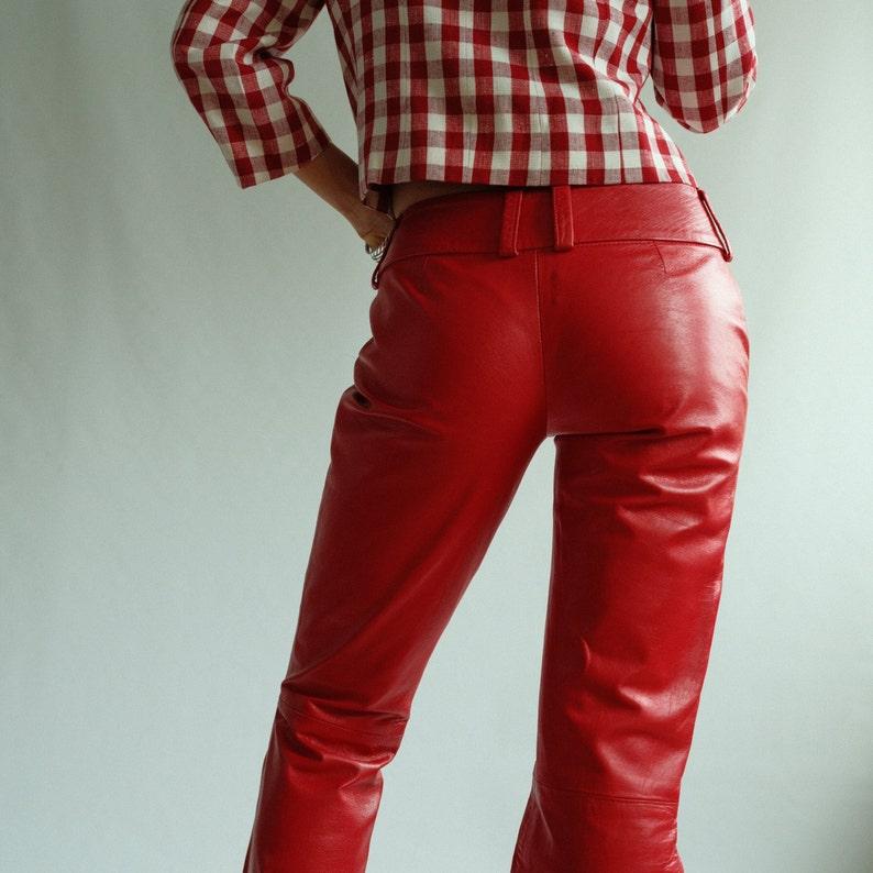 Dolce Gabbana Genuine Leather Cherry Red Y2K Trousers 26/40 For Sale 1