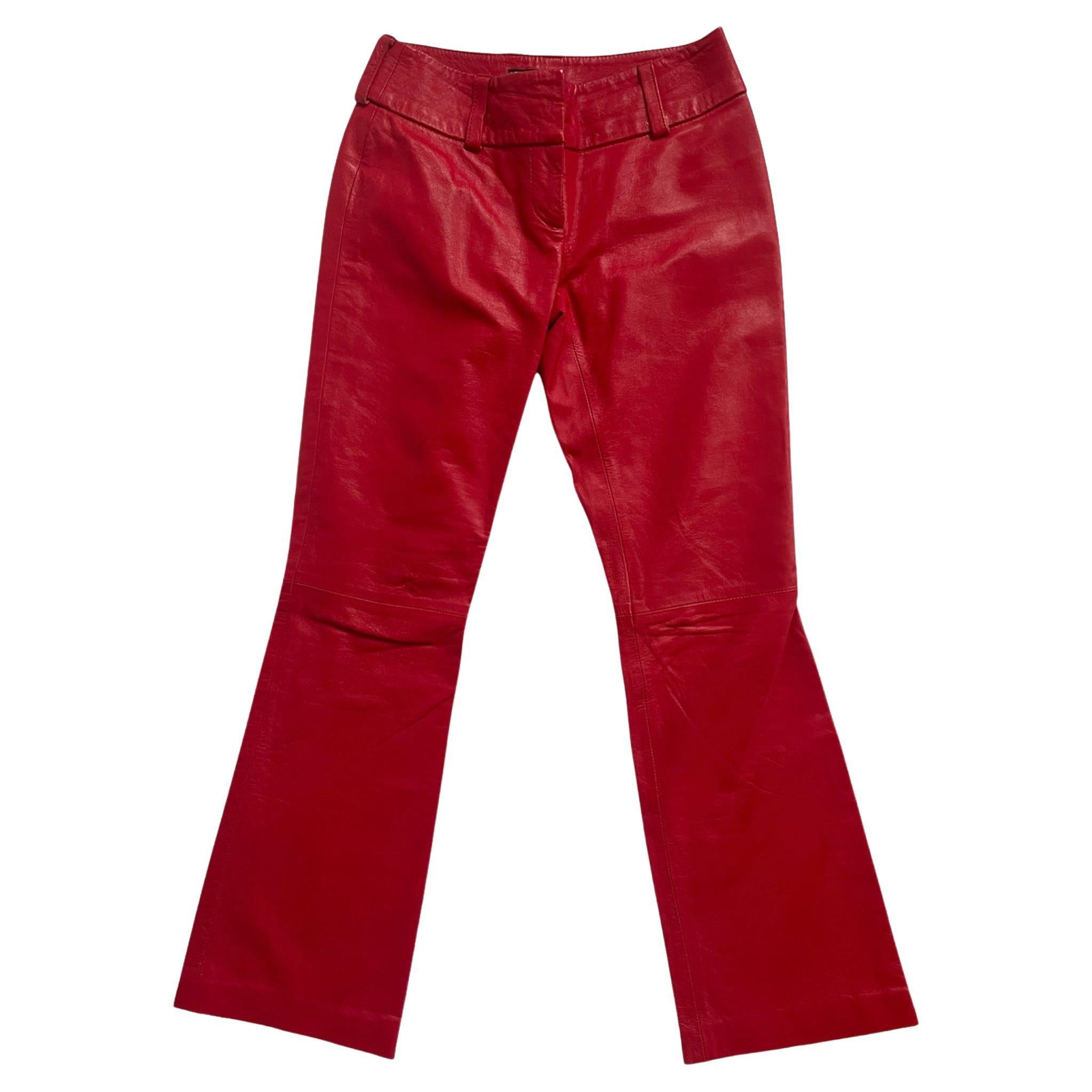 Dolce Gabbana Genuine Leather Cherry Red Y2K Trousers 26/40 For Sale
