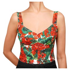 Dolce and Gabbana - Geranium Bustier Corsage Top Red Green White IT 44 For  Sale at 1stDibs