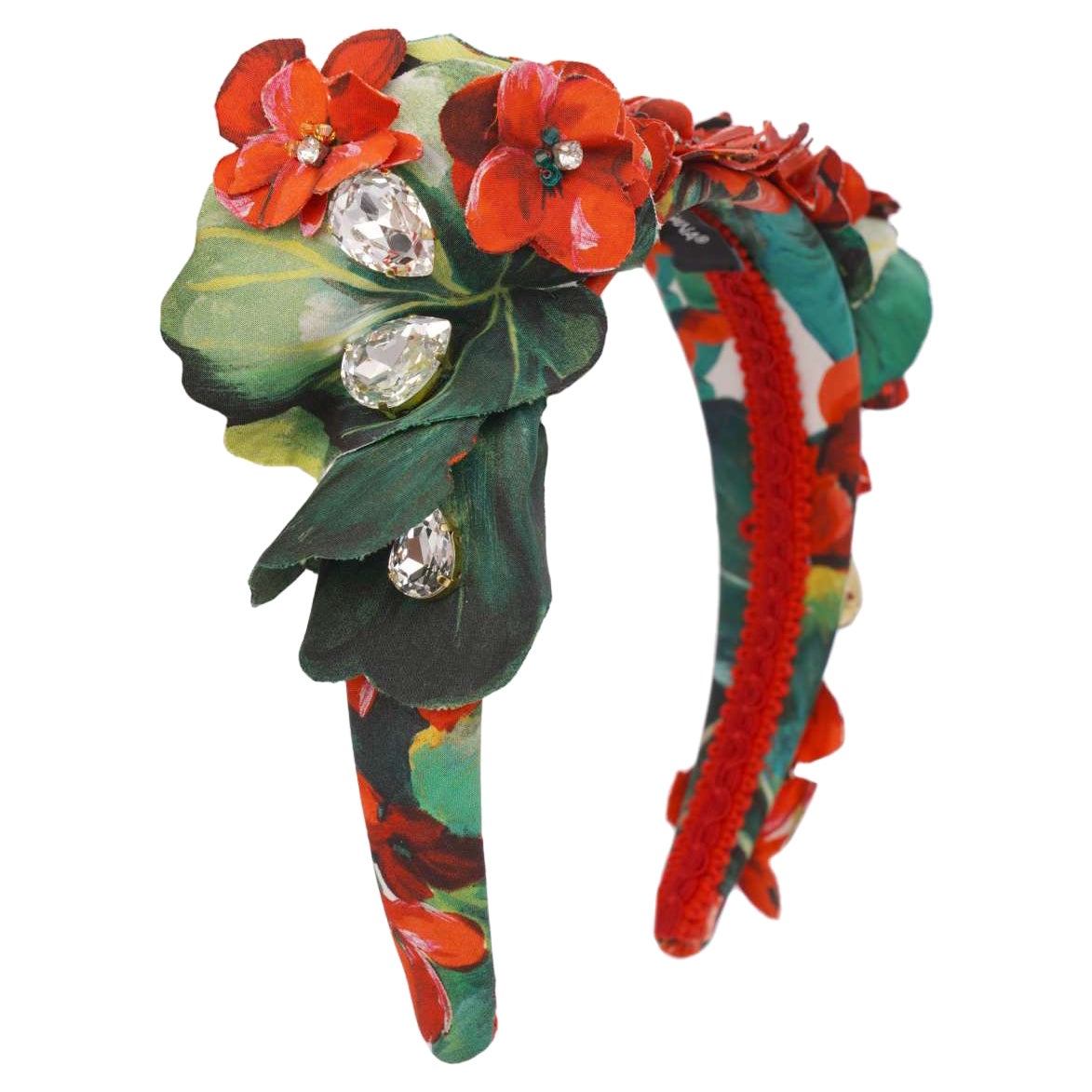 Dolce & Gabbana - Geranium Flower Crystals Headband Tiara Red Green