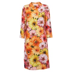 Dolce & Gabbana Gerbera Daisy Print Crepe Mid-Length Coat S
