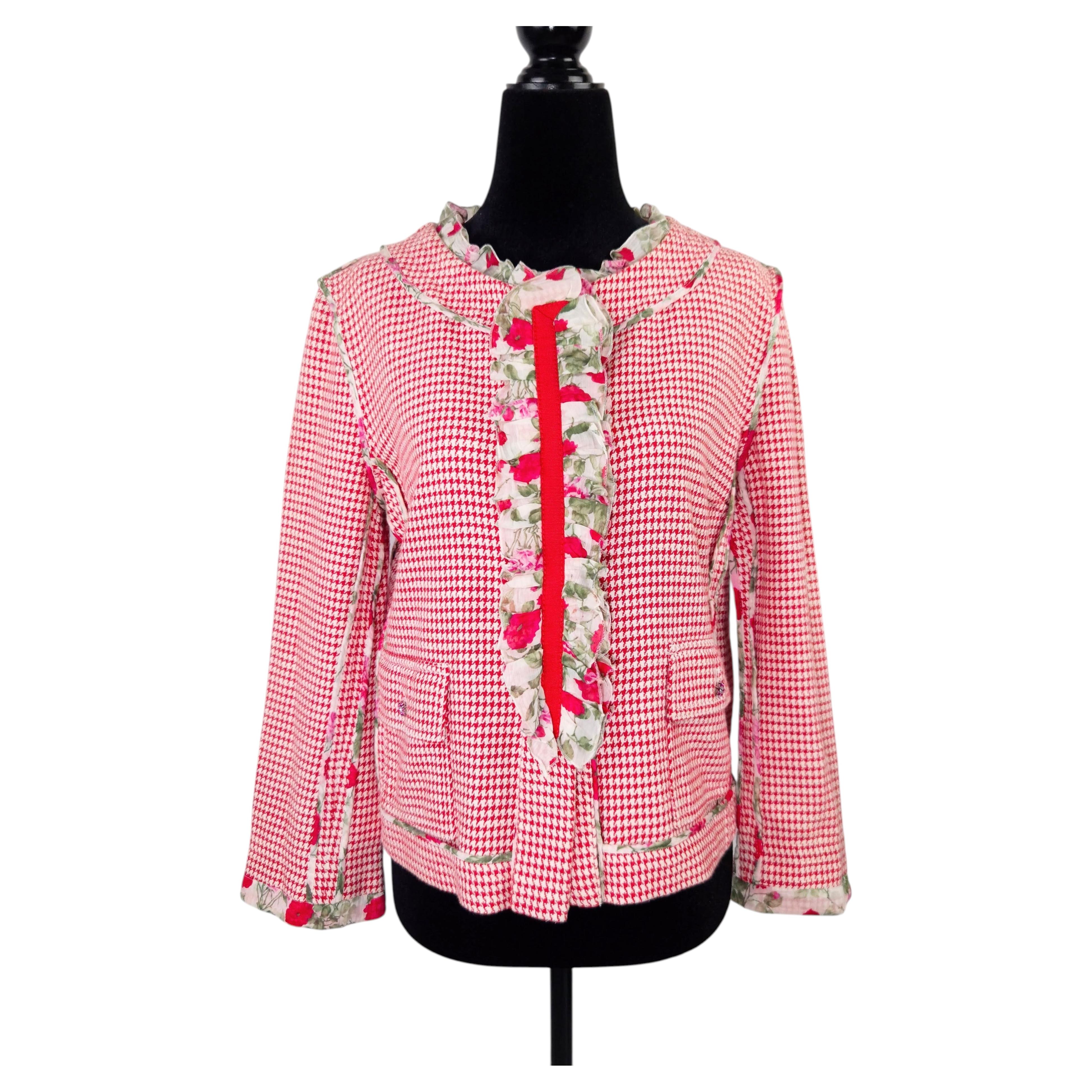 Dolce & Gabbana jacket with red white houndstooth and floral details