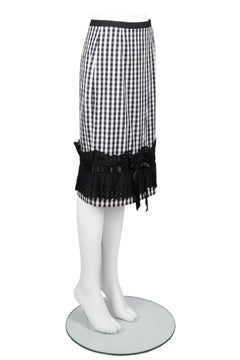 Dolce & Gabbana Gingham Cotton Pencil Skirt with Broderie Anglaise Hem 2006