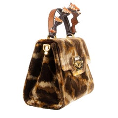 Dolce & Gabbana Giraffe Printed Velvet Tote Shoulder Bag WELCOME Brown
