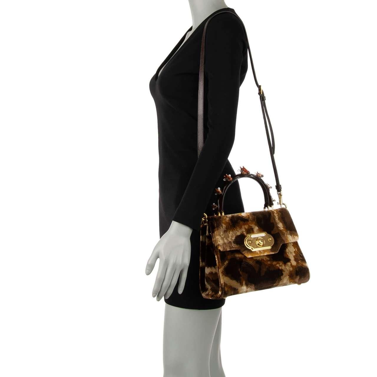 Dolce & Gabbana Giraffe Printed Velvet Tote Shoulder Bag WELCOME Brown In Excellent Condition For Sale In Erkrath, DE