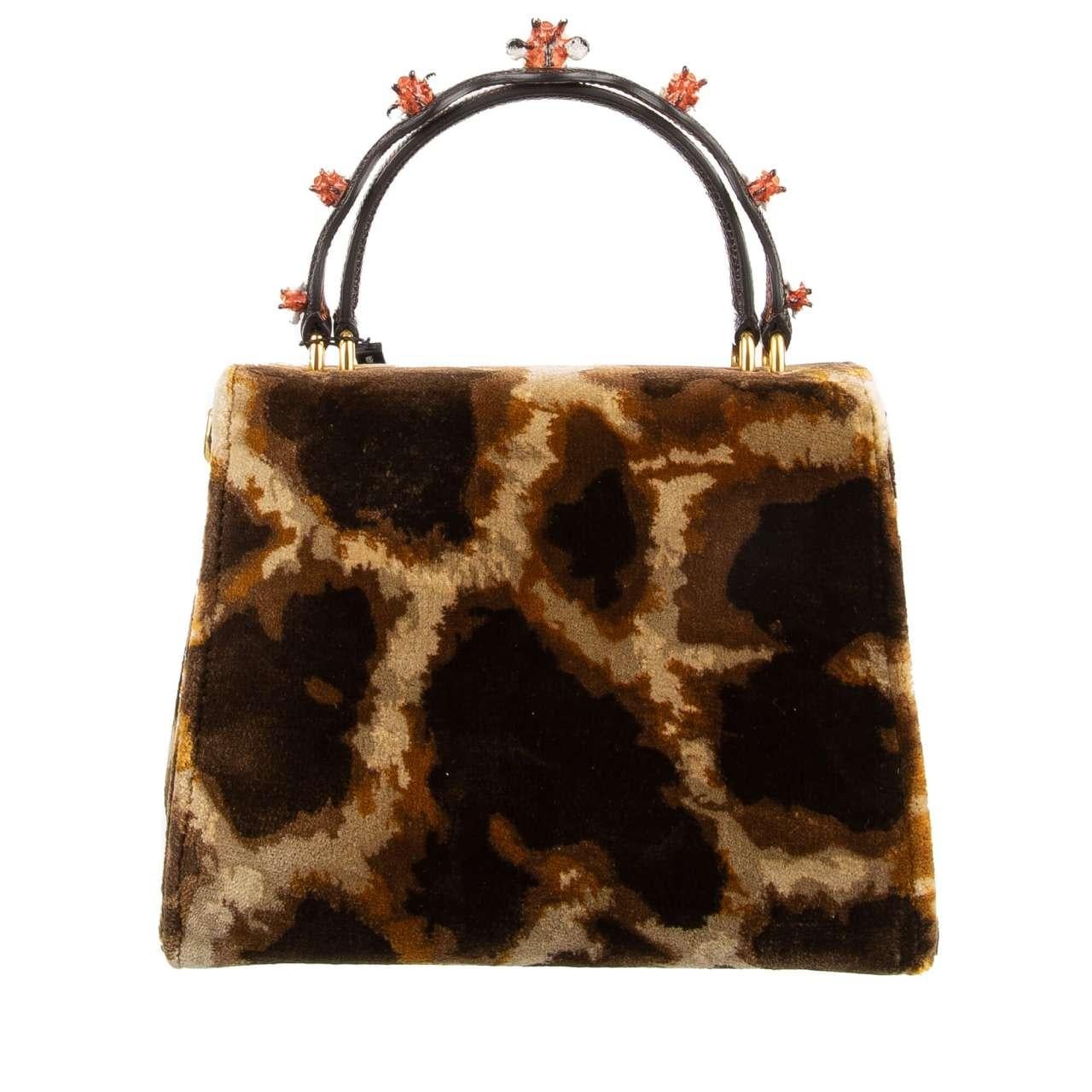 Women's Dolce & Gabbana Giraffe Printed Velvet Tote Shoulder Bag WELCOME Brown For Sale
