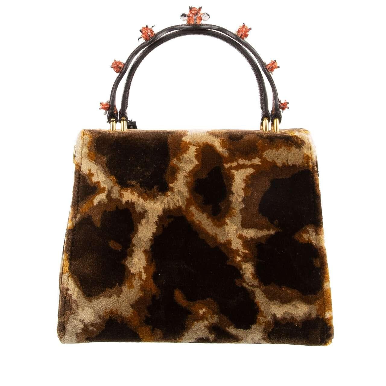Dolce & Gabbana Giraffe Printed Velvet Tote Shoulder Bag WELCOME Brown For Sale 4