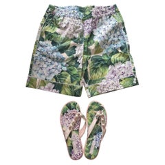 Dolce & Gabbana Girls Cotton Shorts & Crystals Flip Flops Set in Green