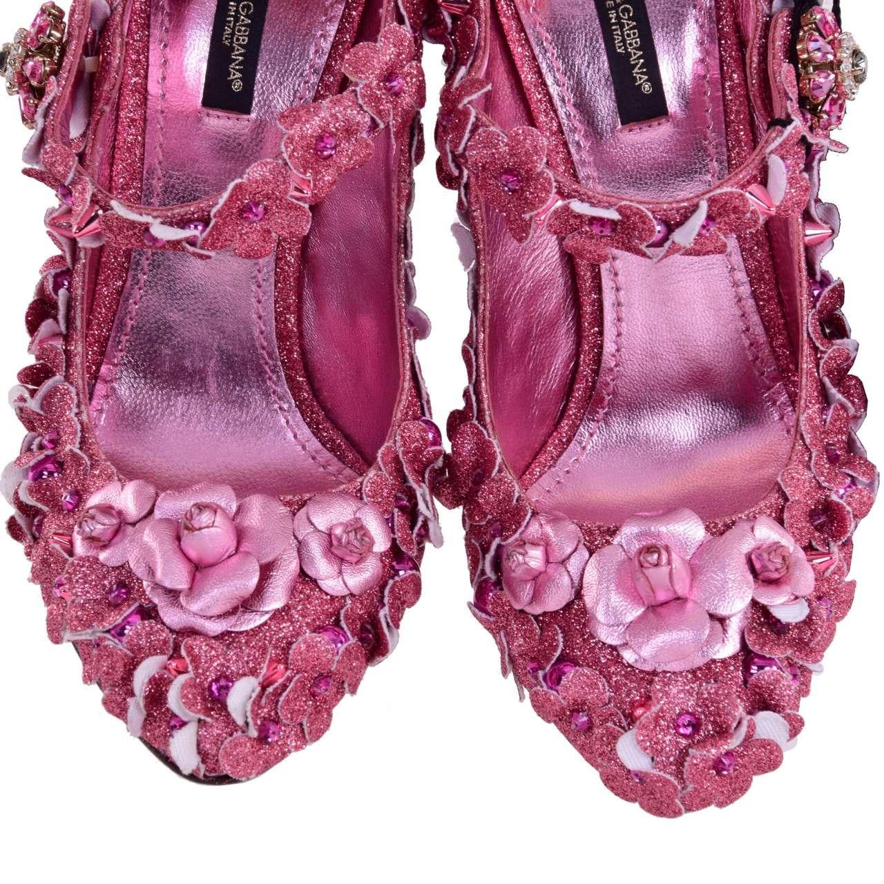 Dolce & Gabbana - Glitter Cinderella Pumps COCO Pink EUR 38.5 In Excellent Condition For Sale In Erkrath, DE