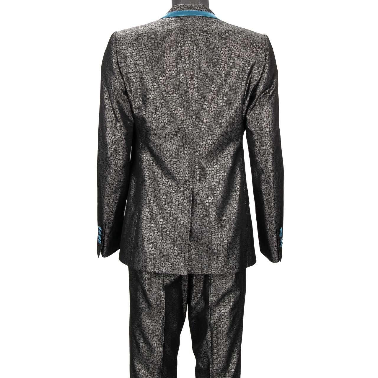 Men's Dolce & Gabbana Glitter Jacquard Double breasted Suit Silver Blue 48 US 38 M For Sale