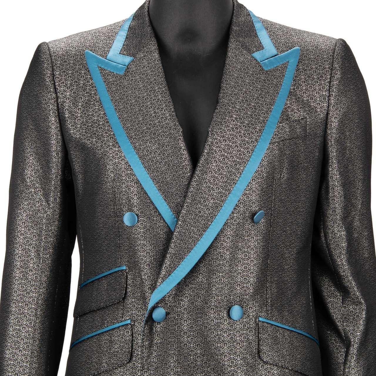 Dolce & Gabbana Glitter Jacquard Double breasted Suit Silver Blue 48 US 38 M For Sale 3