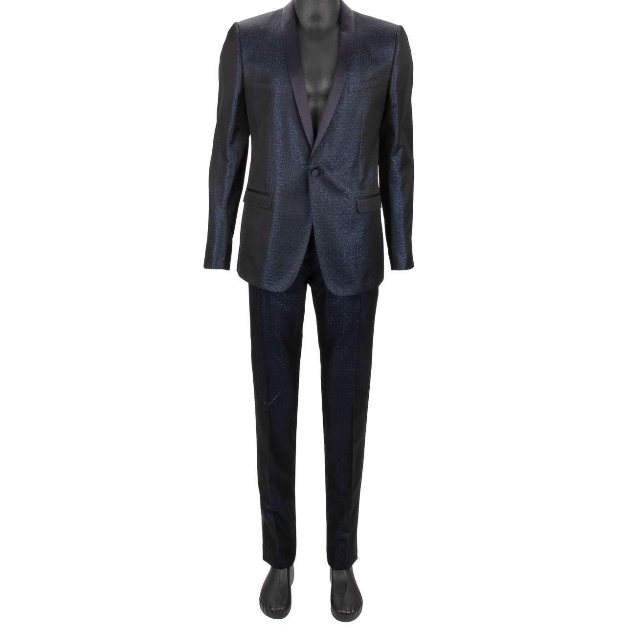 Dolce & Gabbana Glitter Jacquard Silk Shawl Lapel Suit GOLD Blue 50 40 M L For Sale 1