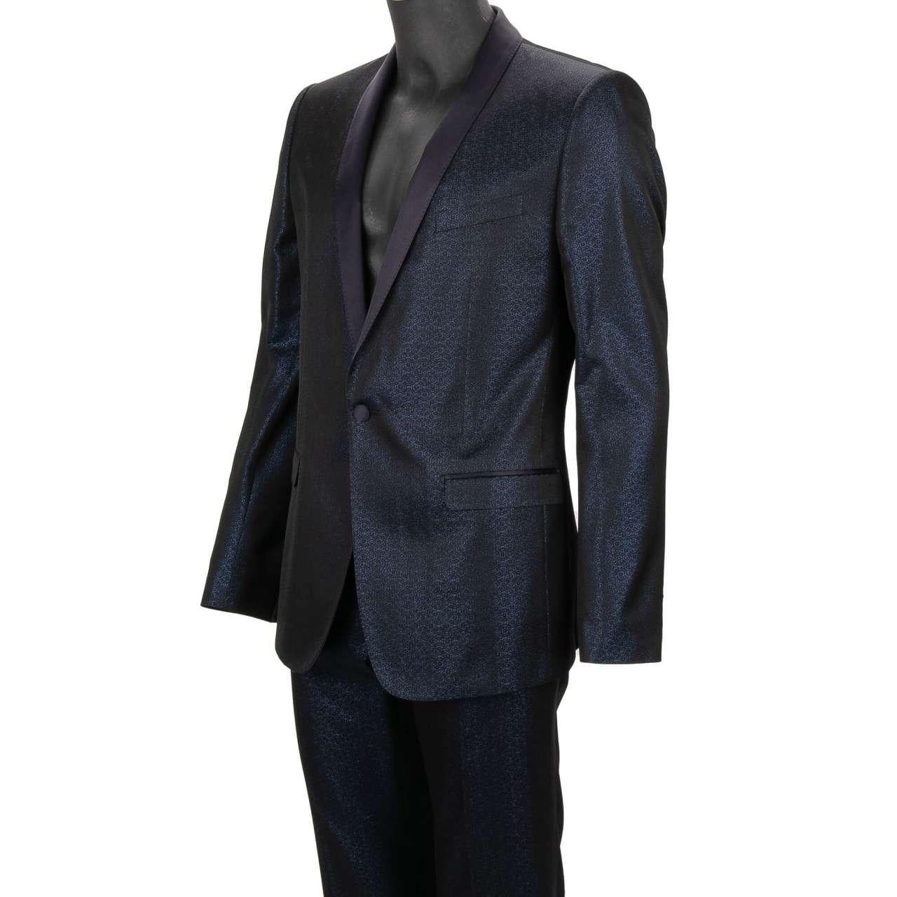 Dolce & Gabbana Glitter Jacquard Silk Shawl Lapel Suit GOLD Blue 50 40 M L For Sale 2