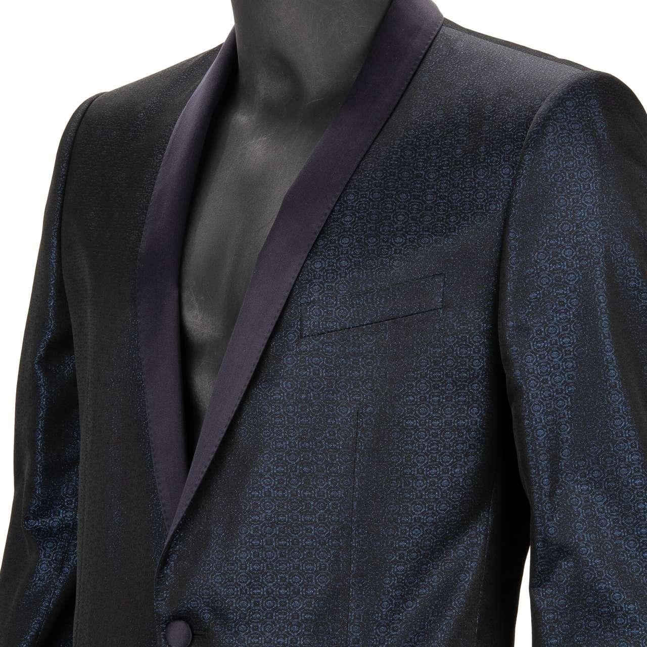 Dolce & Gabbana Glitter Jacquard Silk Shawl Lapel Suit GOLD Blue 50 40 M L For Sale 4