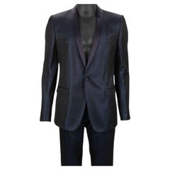 Dolce & Gabbana Glitter Jacquard Silk Shawl Lapel Suit GOLD Blue 50 40 M L