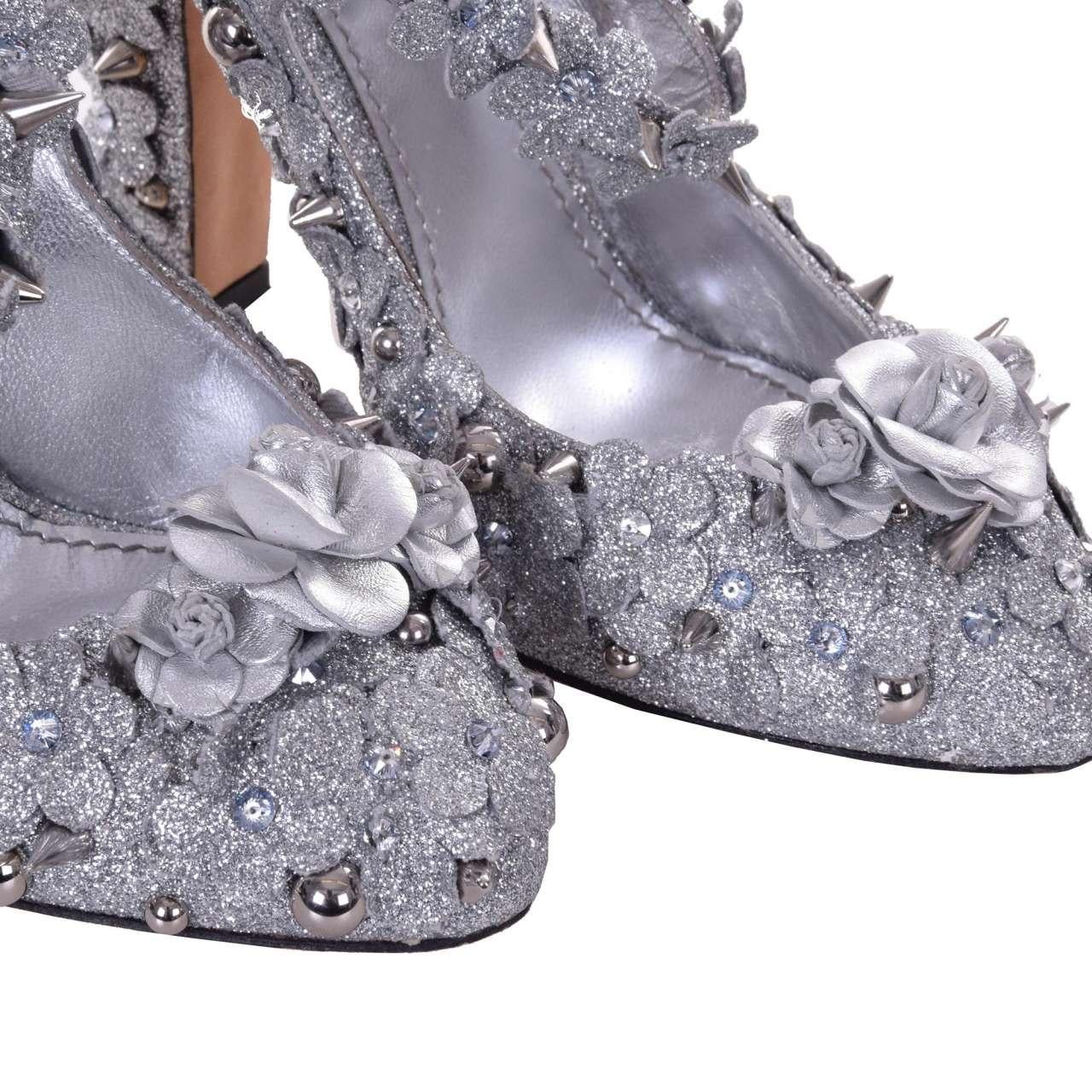 Dolce & Gabbana - Glitter Mary Jane Pumps COCO Silver EUR 36 In Excellent Condition For Sale In Erkrath, DE