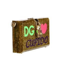 Dolce & Gabbana Glitter Plexiglas Clutch Bag DOLCE BOX Love Cupido Gold