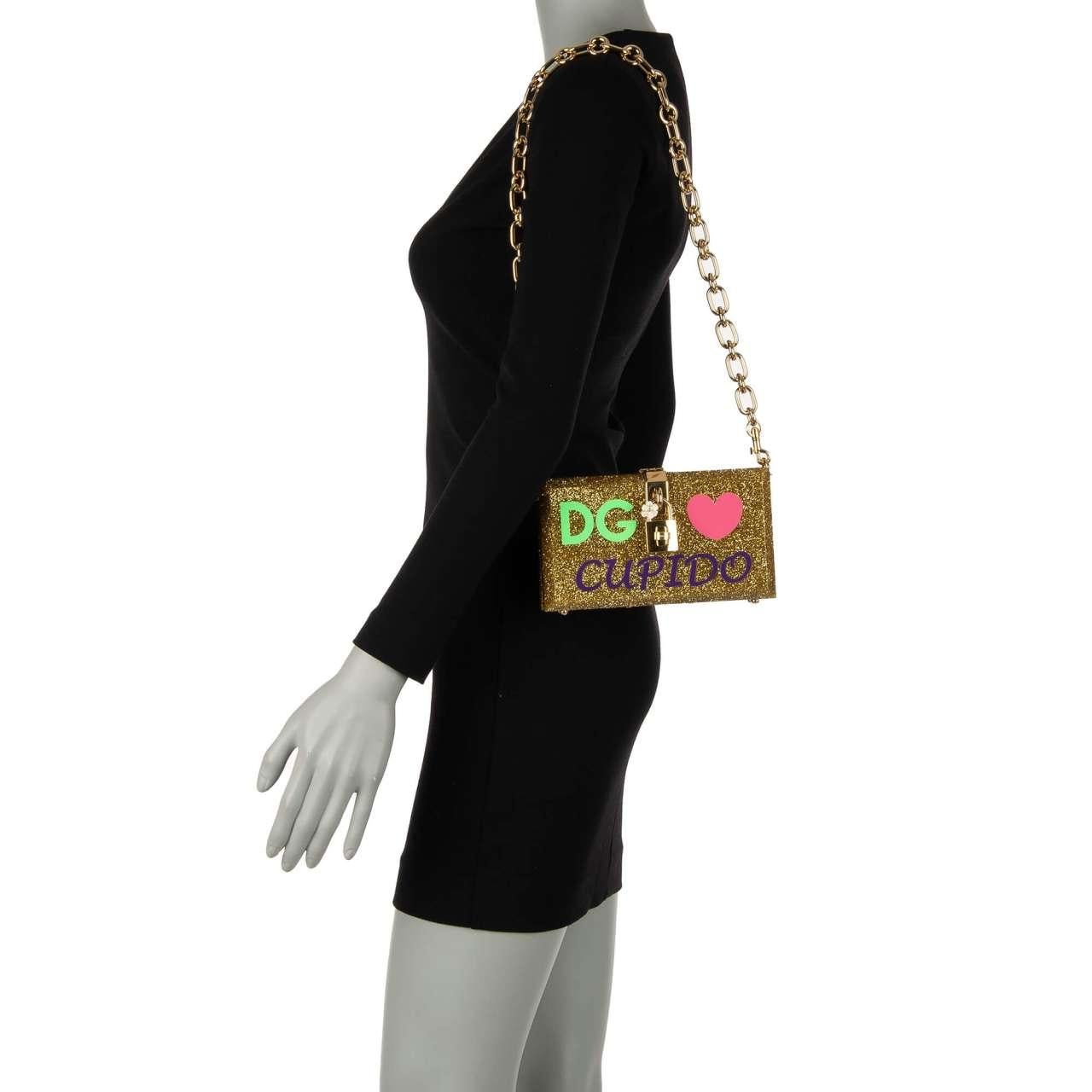 Dolce & Gabbana Glitter Plexiglas Clutch Bag DOLCE BOX Love Cupido Gold In Excellent Condition For Sale In Erkrath, DE